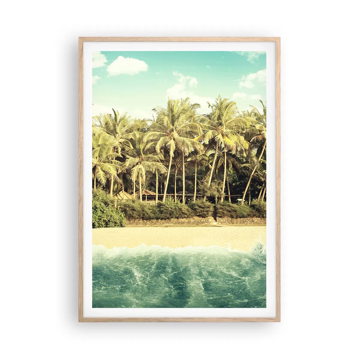 Plakat i ramme af lyst egetræ - Hvad med her? - 70x100 cm