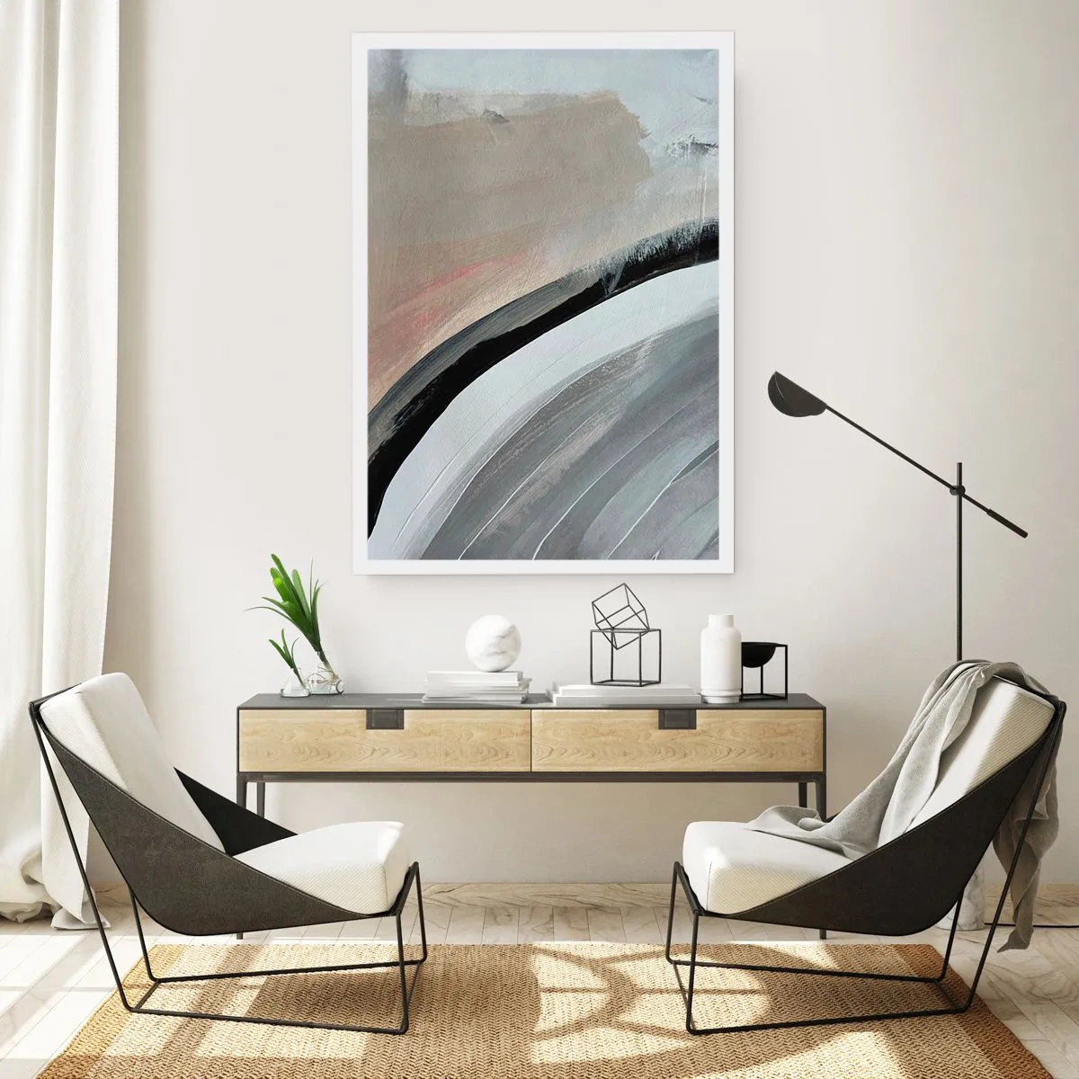 Plakat - Komposition: en bue af sort og gråt - 30x40 cm