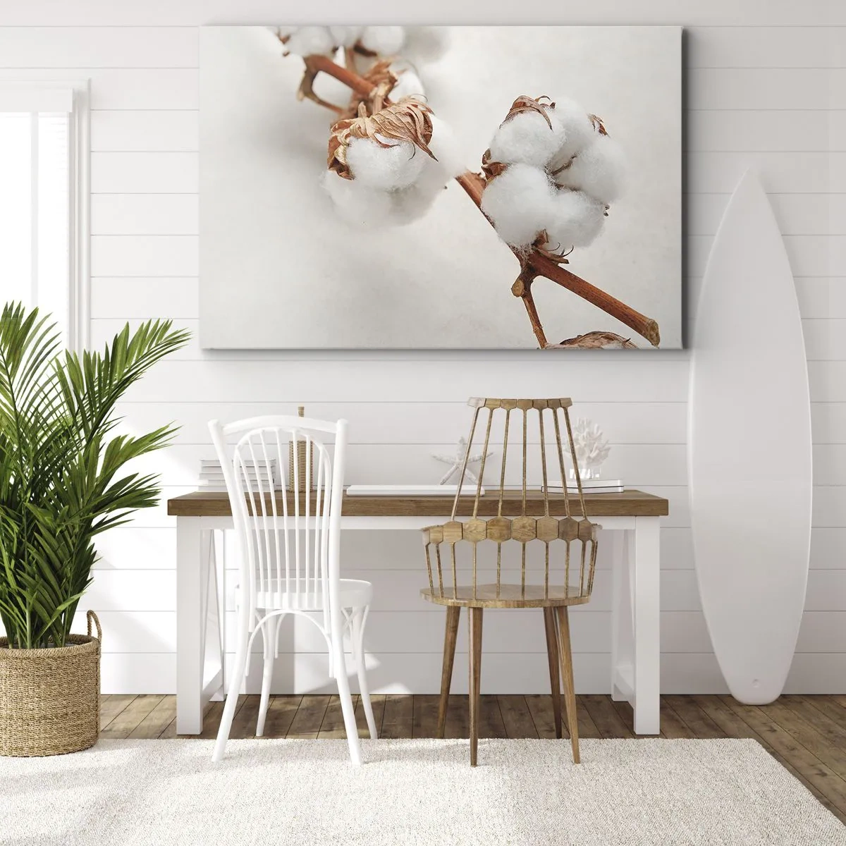 Lærredstryk - Billede på lærred - En kvist bomuld på en diskret baggrund - 70x50cm - Bare kramme - Moderne vægdekoration til stue og soveværelse ARTTOR