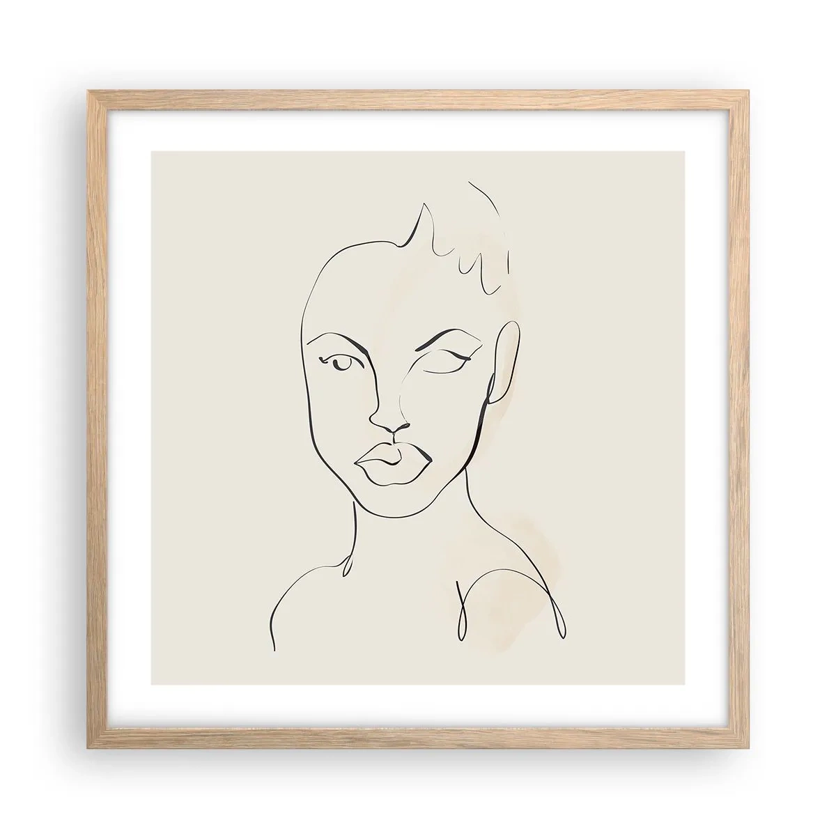 Plakat i ramme af lyst egetræ - Omrids af sensualitet - 50x50 cm