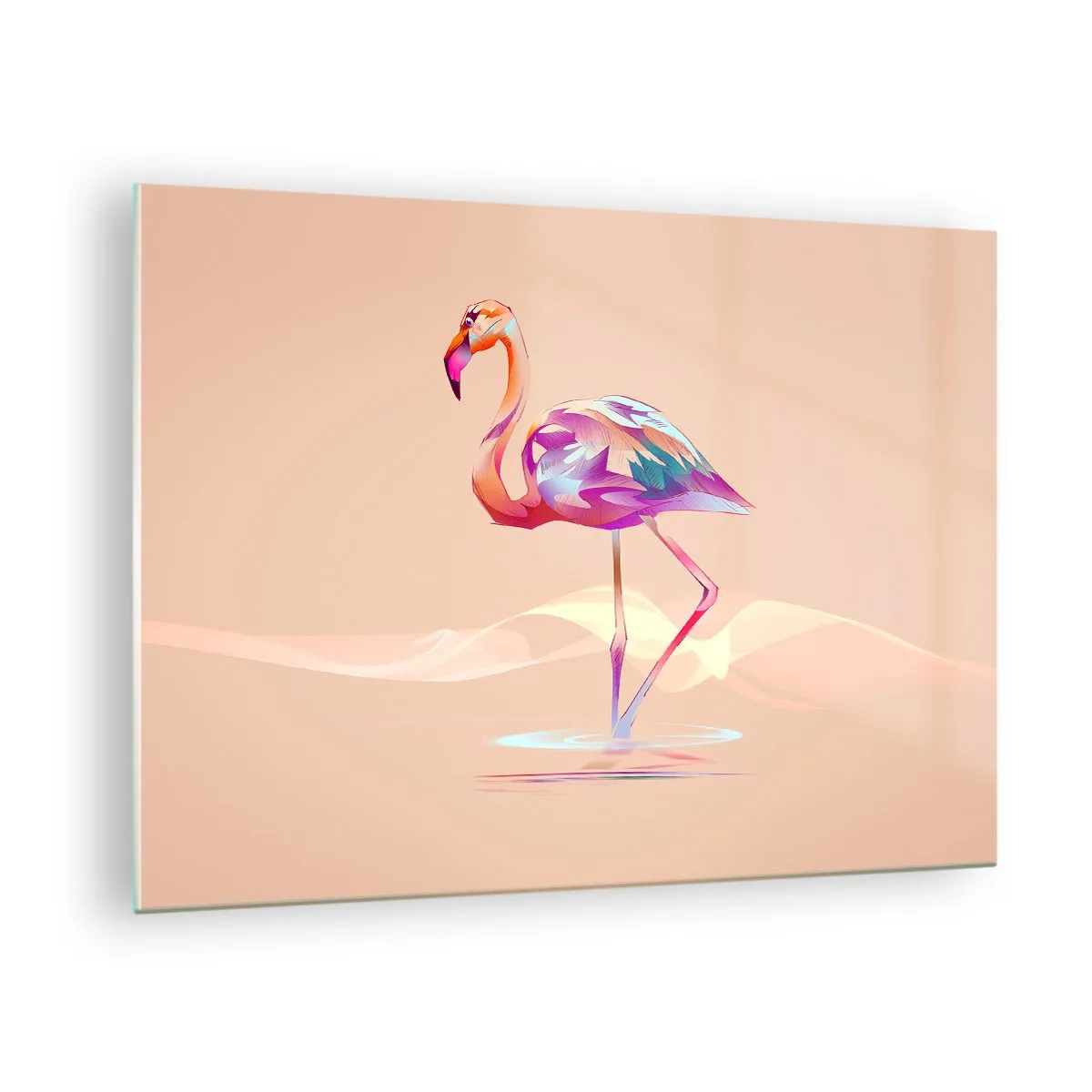 Billede på glas - Farverig flamingo på en pastelfarvet baggrund - 70x50cm - Fugl af god stemning - Moderne vægdekoration til stue og soveværelse ARTTOR