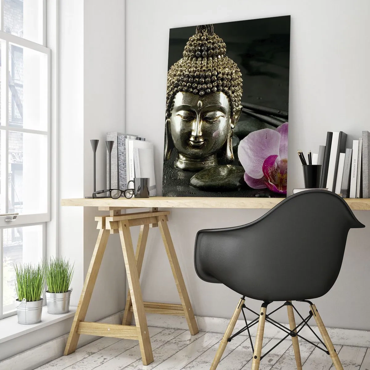 Billede på glas - Harmoni mellem visdom og skønhed - 50x70 cm