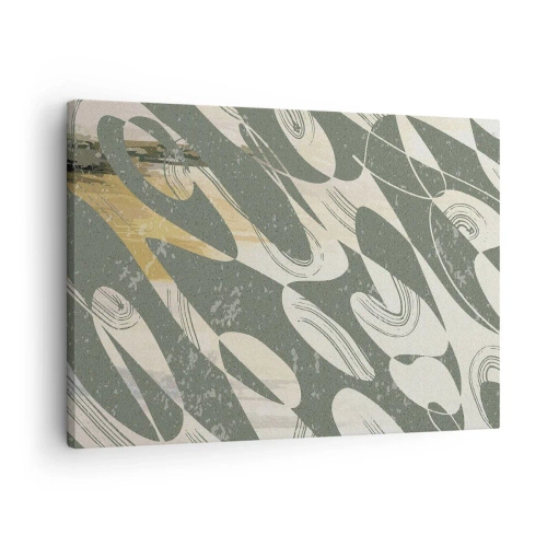 Lærredstryk - Billede på lærred - Dynamiske former i nuancer af grønt og guld - 70x50cm - Rytmisk abstraktion - Moderne vægdekoration til stue og soveværelse ARTTOR