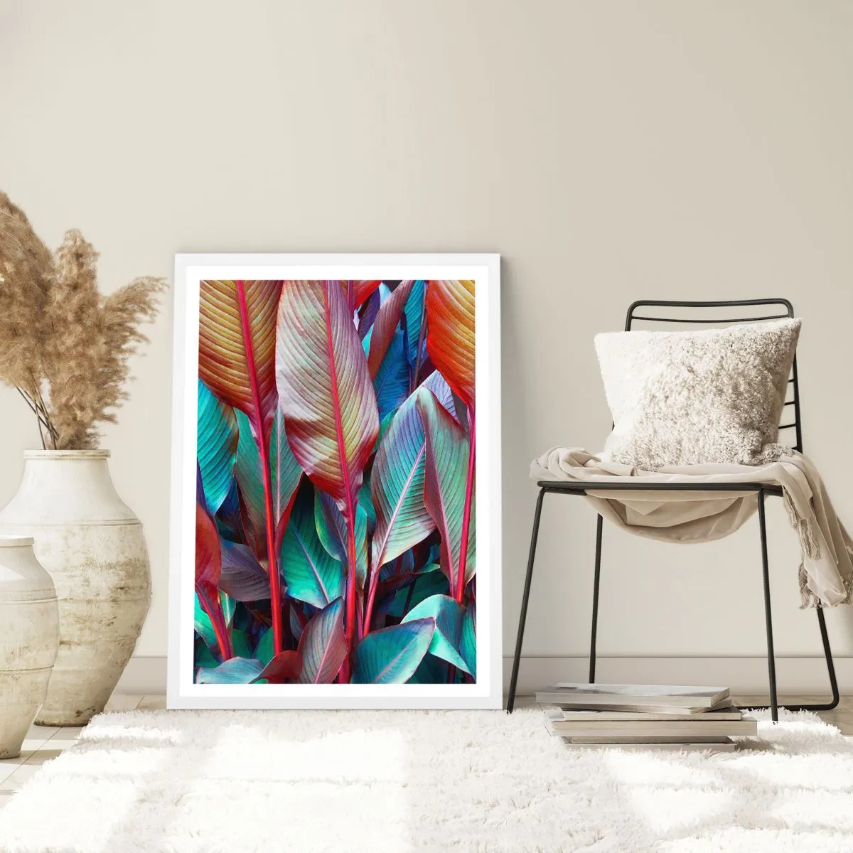 Plakat i hvid ramme - Farverigt krat - 70x100 cm