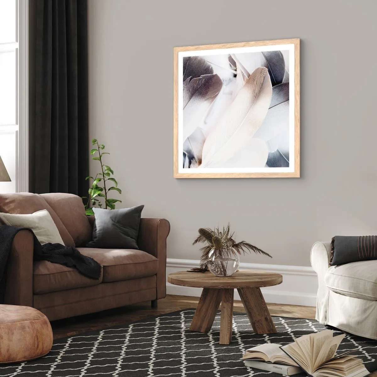 Plakat i ramme af lyst egetræ - Næsten engleagtig - 50x50 cm