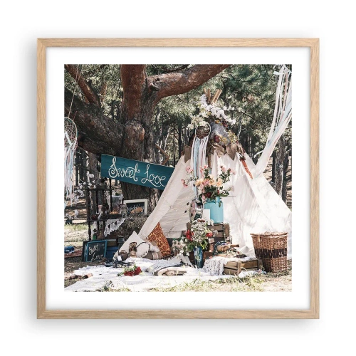 Plakat i ramme af lyst egetræ - Make love… - 50x50 cm