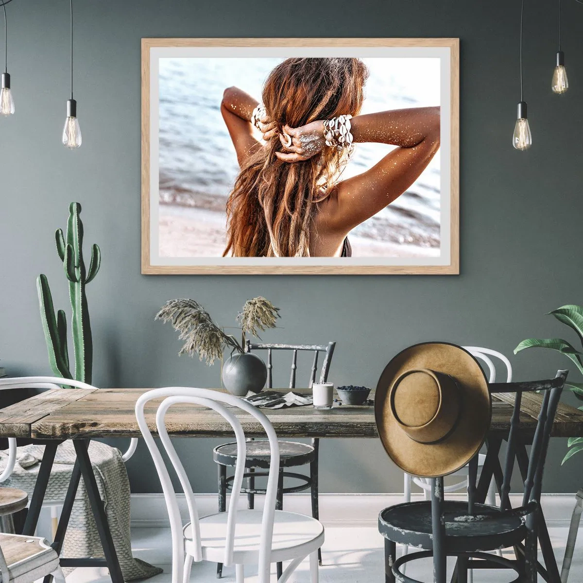 Plakat i ramme af lyst egetræ - Søster af vand og solskin - 100x70 cm