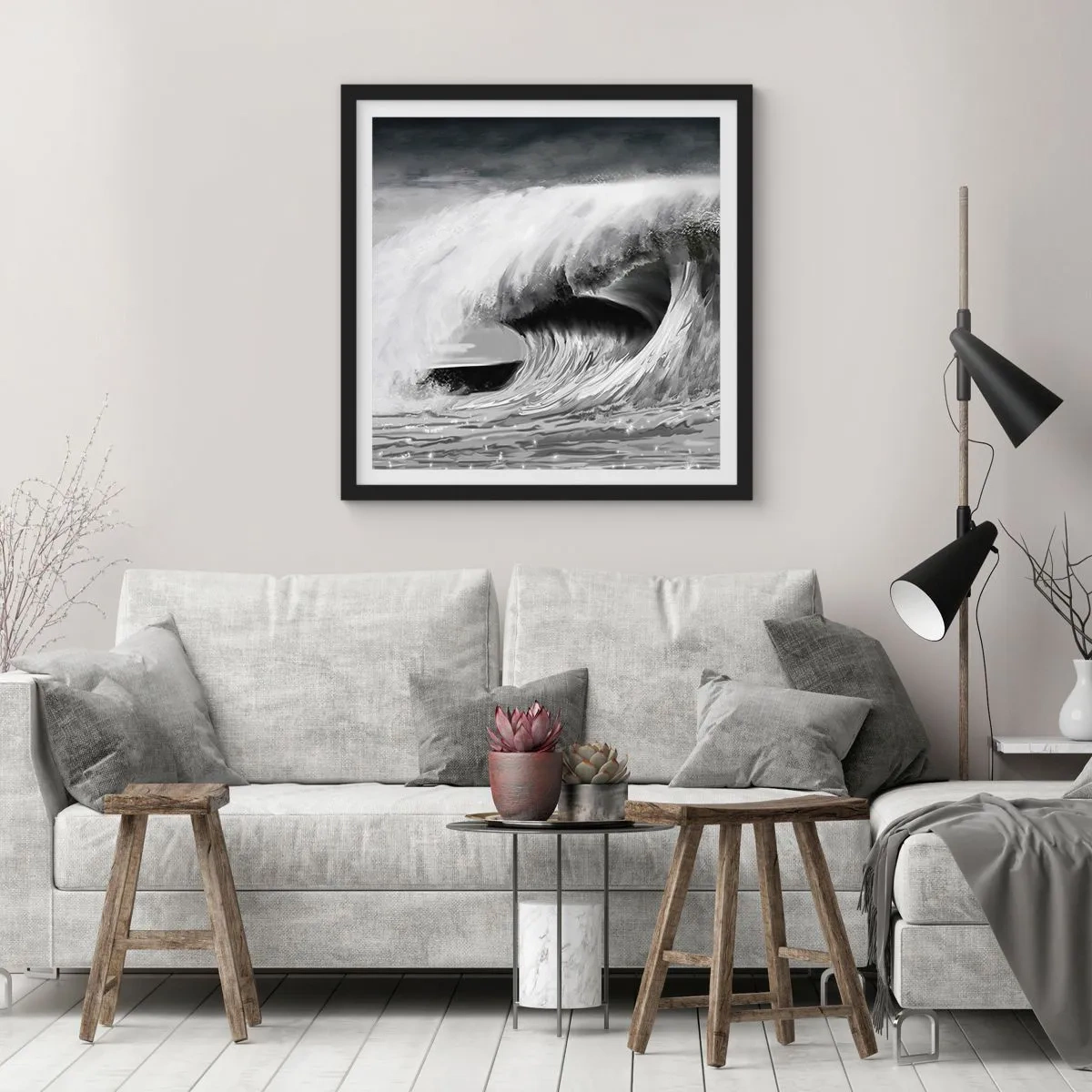 Plakat i sort ramme - Havets vrede - 30x30 cm