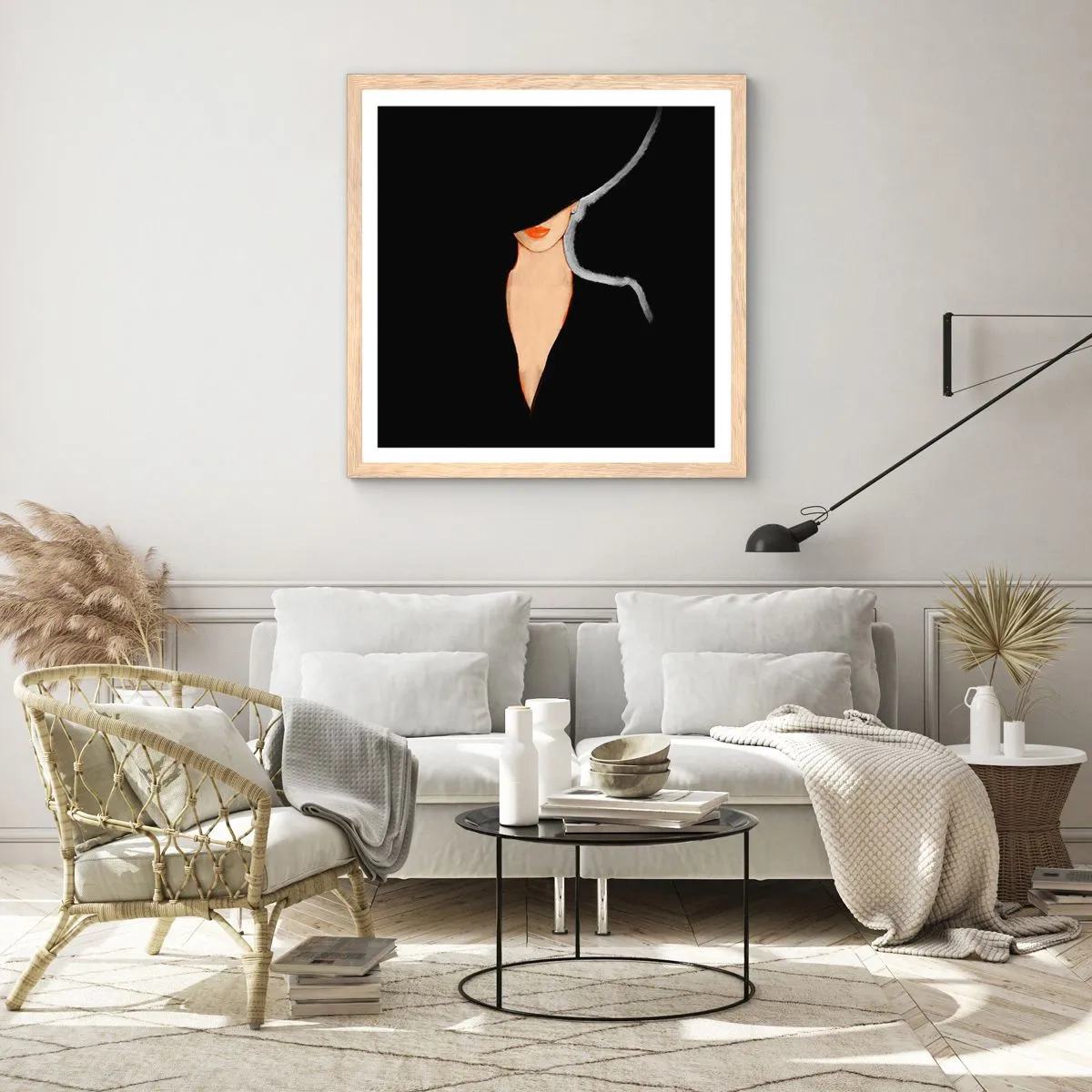 Plakat i ramme af lyst egetræ - Elegance og stil - 50x50 cm