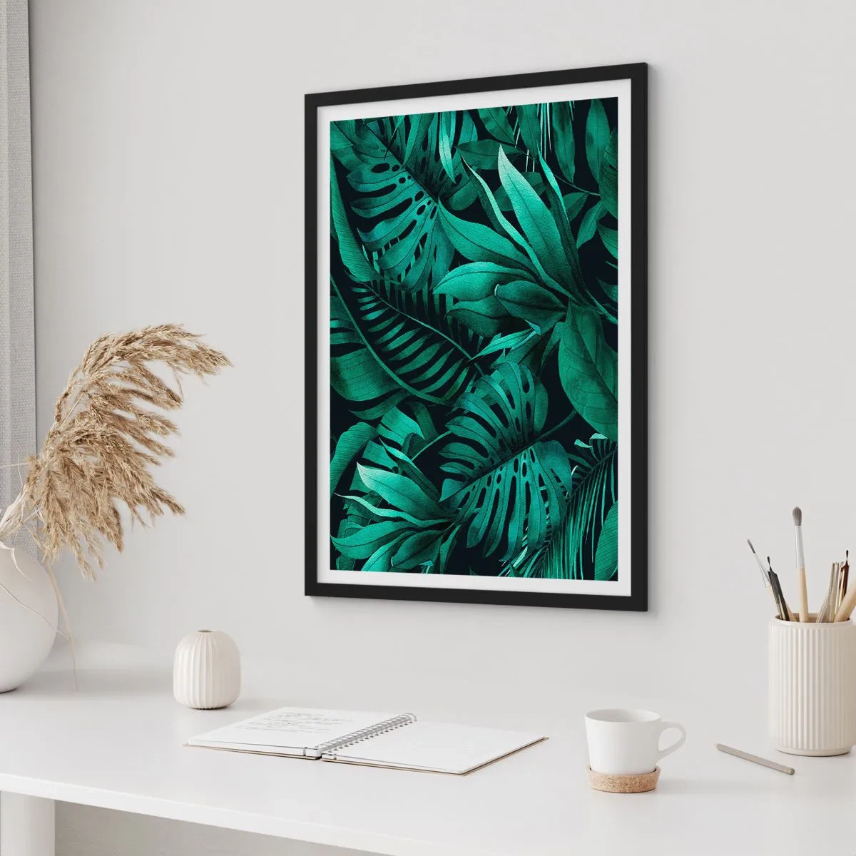 Plakat i sort ramme - Dyb tropisk grøn - 40x50 cm