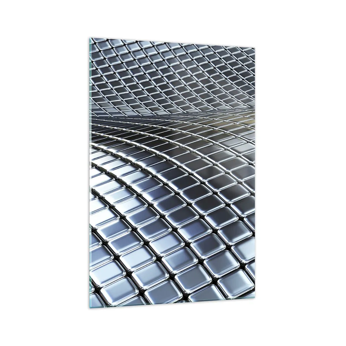 Billede på glas - Bølge i metallisk sølv - 70x100 cm