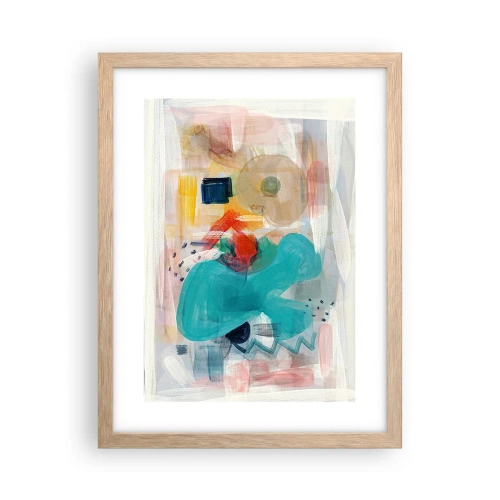 Plakat i ramme af lyst egetræ - Et farverigt spil - 30x40 cm