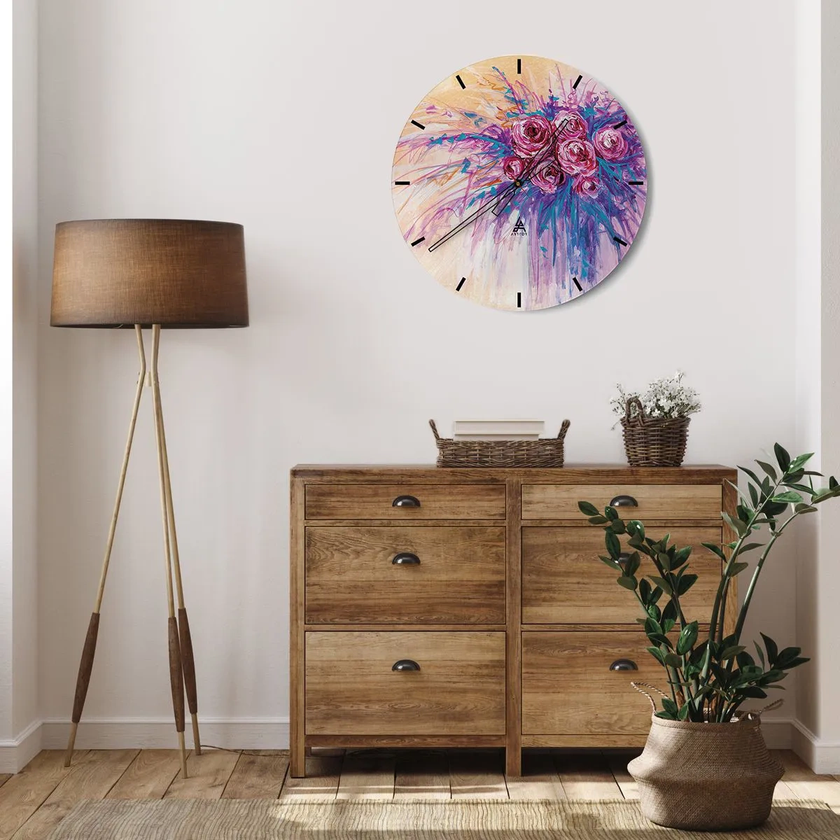 Vægur, Uret - Abstrakt rosenbuket i kunstnerisk stil - 30x30cm - Rose springvand - Moderne vægdekoration til stue, køkken og soveværelse ARTTOR