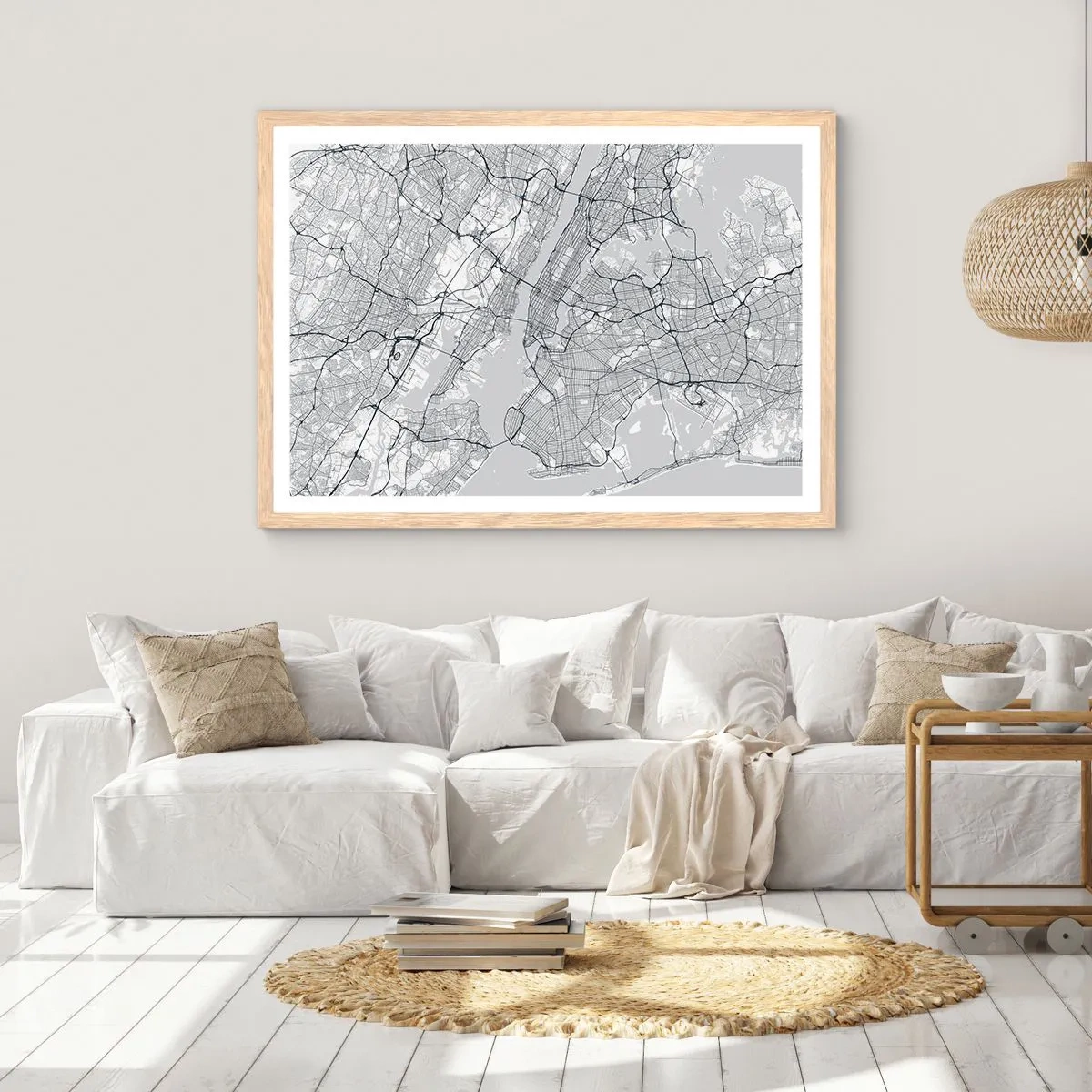 Plakat i ramme af lyst egetræ - Anatomi af en storby - 70x50 cm