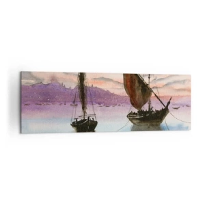 Lærredstryk - Billede på lærred - Aften i havnen - 160x50 cm