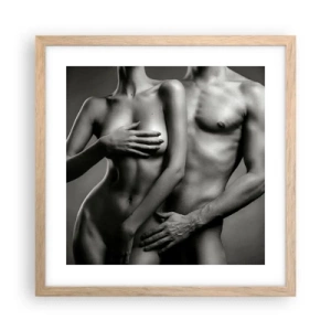 Plakat i ramme af lyst egetræ - Adam og Eva - 40x40 cm