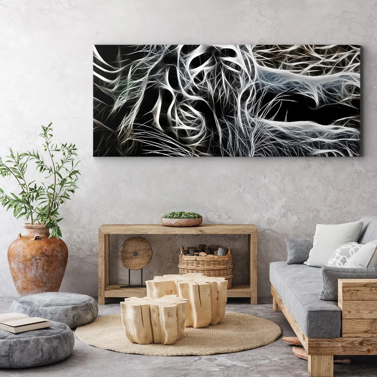 Lærredstryk - Billede på lærred - En undersøgelse af kattens lethed - 140x50 cm