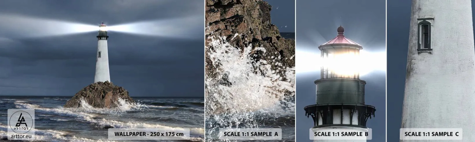 Fototapet Prøve Standard Eco - Her...her...her! - Landskab, Fyrtårn, Ø - 100x30 cm