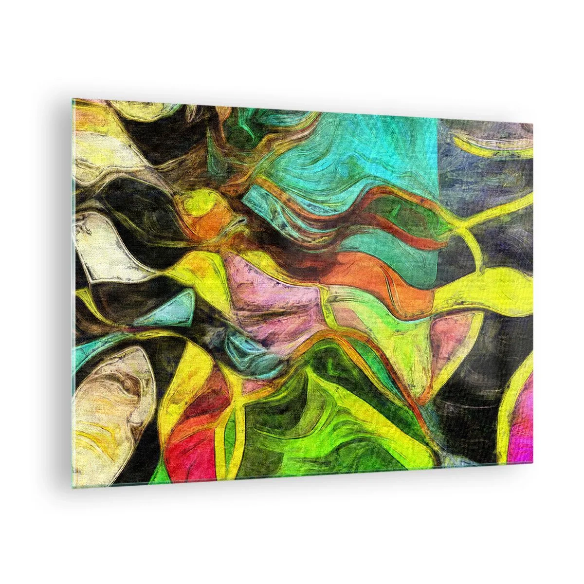 Billede på glas - En abstrakt komposition med intense, flerfarvede bølger. - 70x50cm - Bevægelse er liv - Moderne vægdekoration til stue og soveværelse ARTTOR