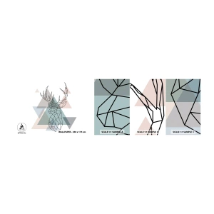Prøve Fototapet Selvklæbende Deluxe Sticker - I en geometrisk skov - Abstraktion, Hjort, Grafik - 100x30 cm