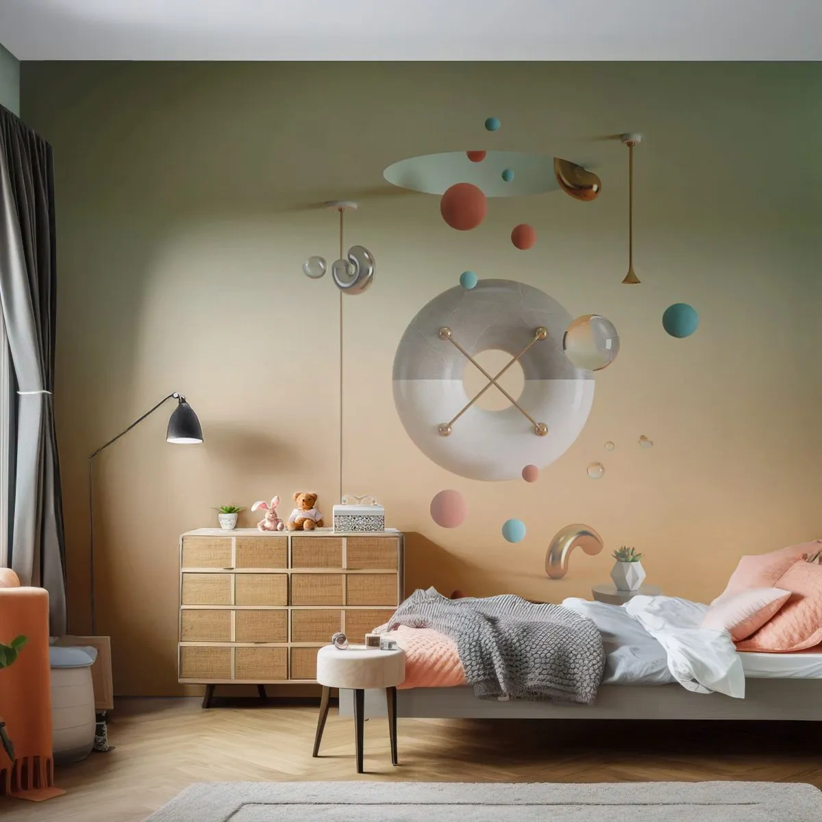 Fototapet Standard Eco - En abstrakt komposition af geometriske former i pastelfarver. - 100x70cm - Alt kan ske - Moderne vægdekoration til stue og soveværelse ARTTOR