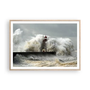 Plakat i ramme af lyst egetræ - Havets vrede - 100x70 cm