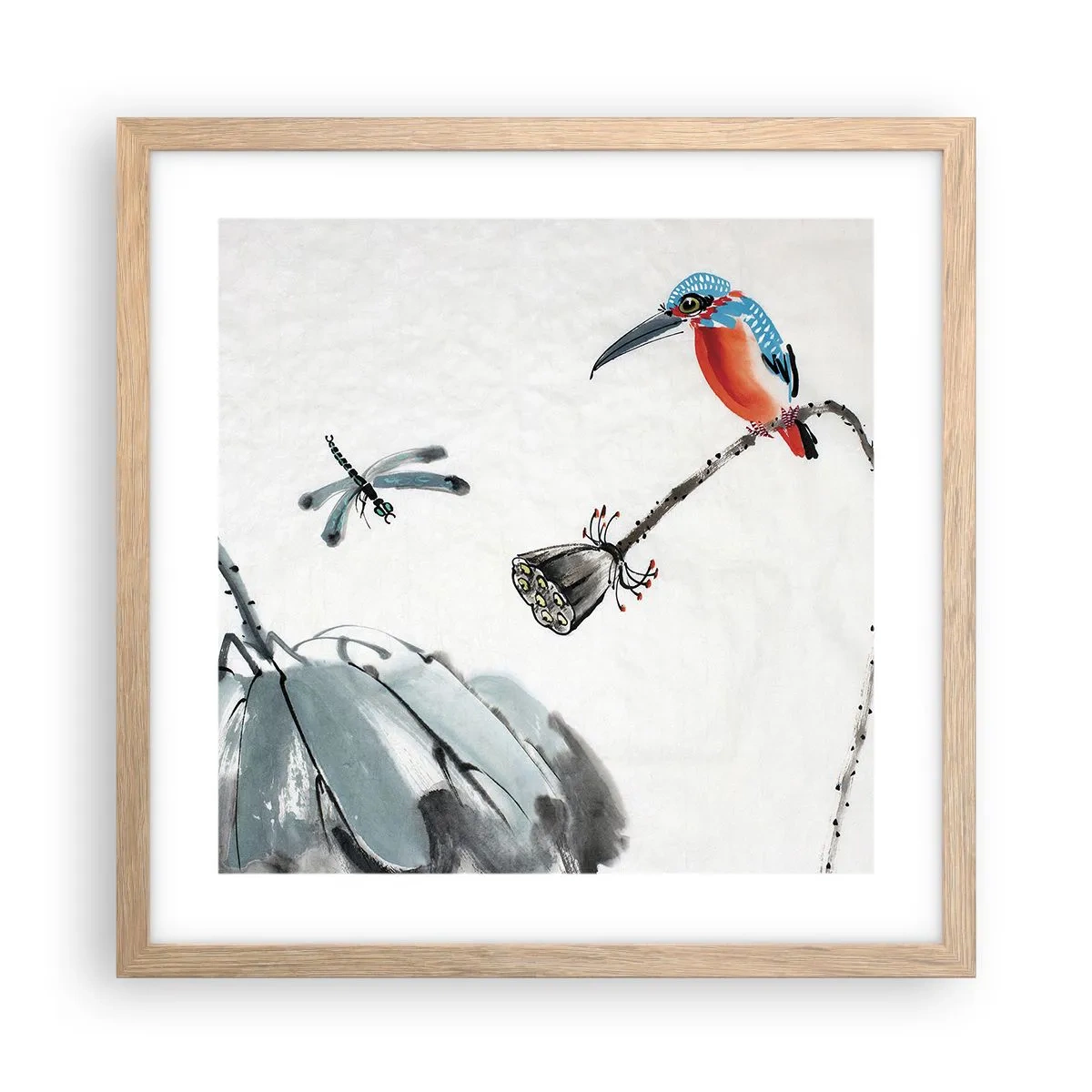 Plakat i ramme af lyst egetræ - Engenes liv - 40x40 cm