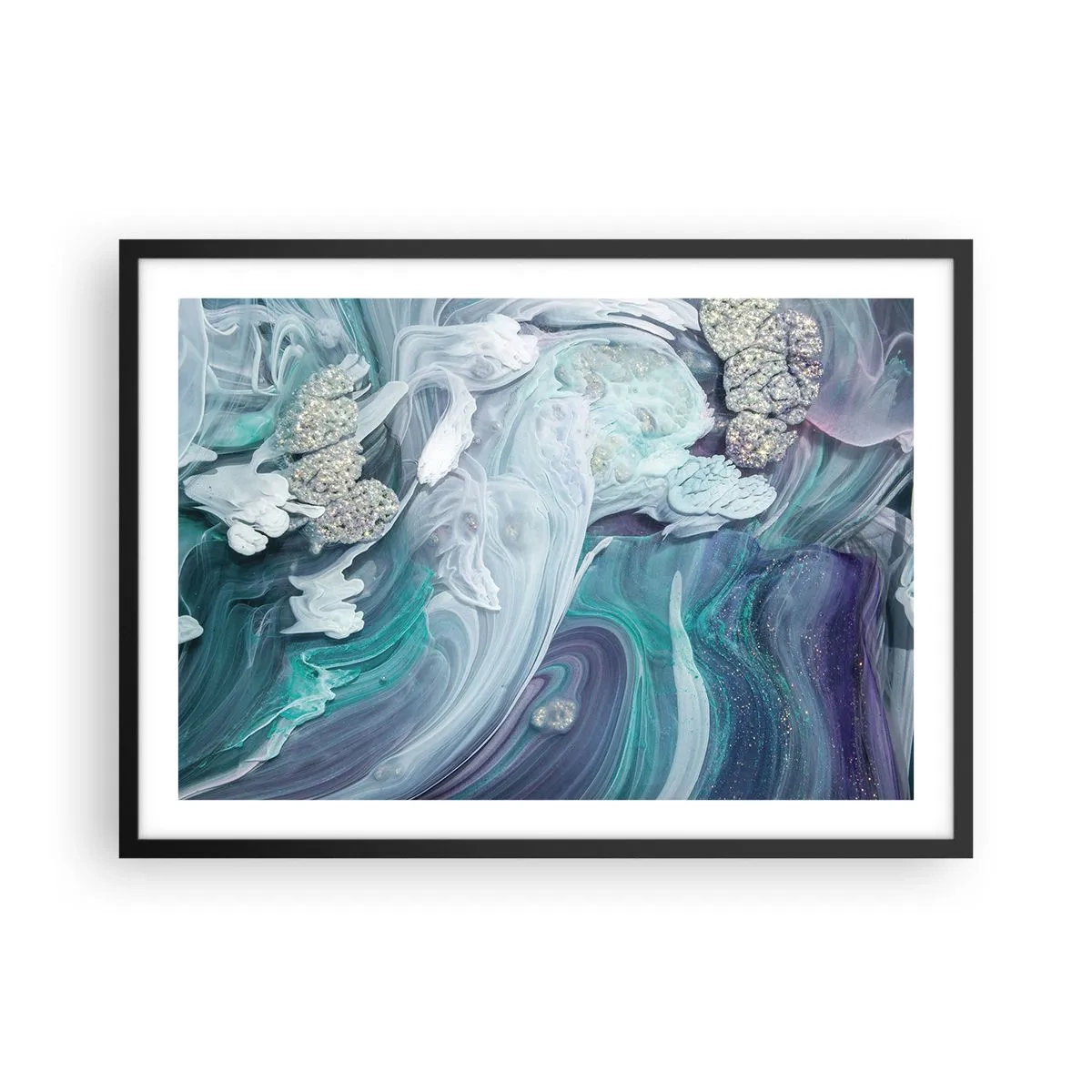 Plakat i sort ramme - Strømme af blå - 70x50 cm