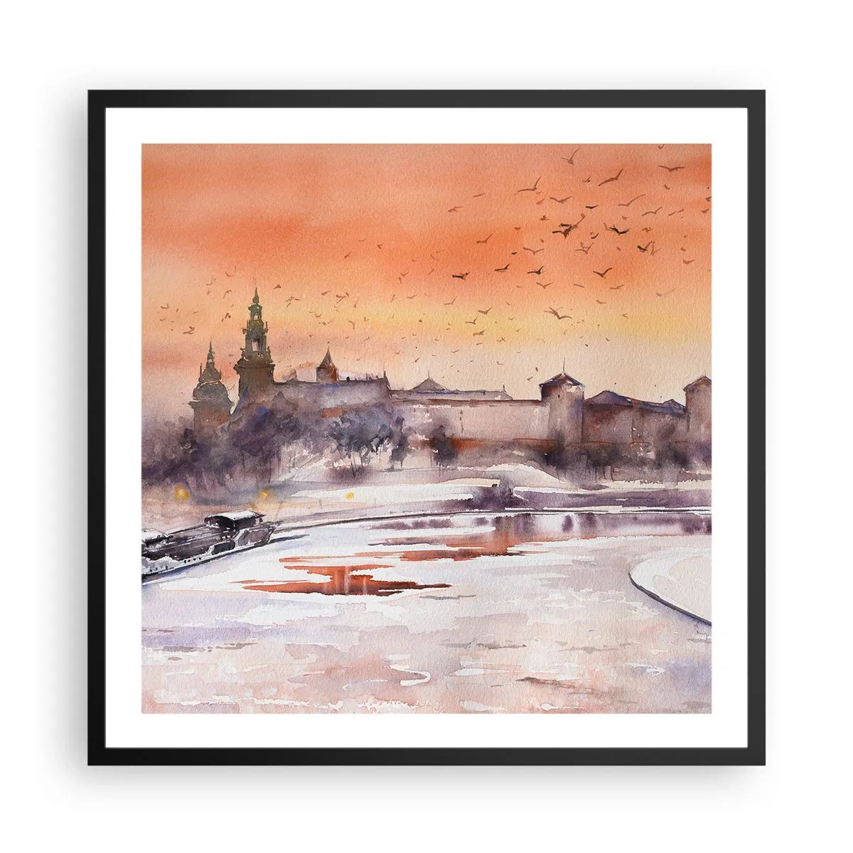 Plakat i sort ramme - Kongelig solnedgang - 60x60 cm