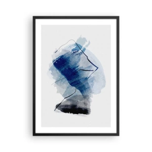 Plakat i sort ramme - Abstraktion i blå nuancer med sorte linjer - 50x70cm - Isbjerg - Moderne vægdekoration til stue og soveværelse ARTTOR