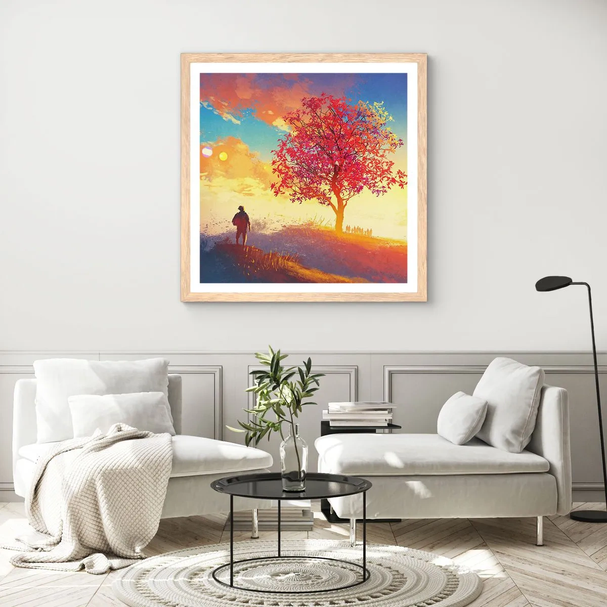 Plakat i ramme af lyst egetræ - Pilgrim på bestemmelsesstedet - 30x30 cm