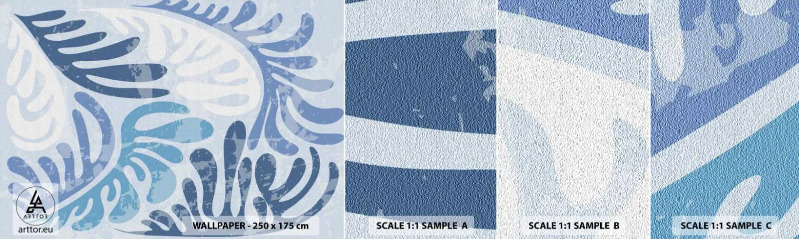 Fototapet Prøve Standard Eco - Blå bregner - Minimalisme, Pastel, Boho - 100x30 cm