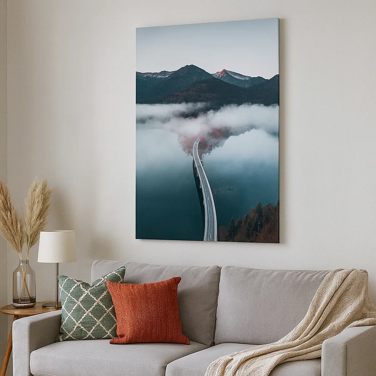 Lærredstryk - Billede på lærred - Over vand så glat som et spejl - 50x70 cm