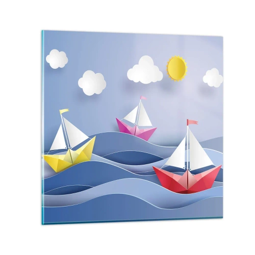 Billede på glas - Ah, hvor dejligt at svinge sig mellem bølgerne - 70x70 cm