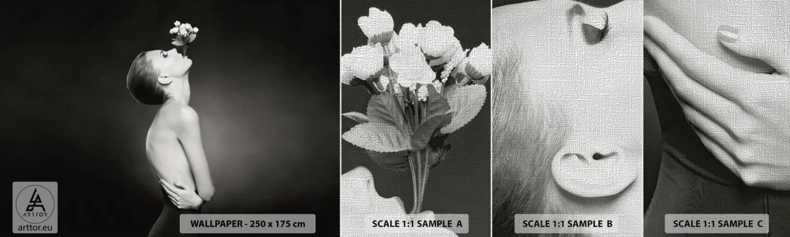 Prøve Fototapet Premium Canvas - Excentrisk elegance - Legeme, Blomster, Model - 100x30 cm