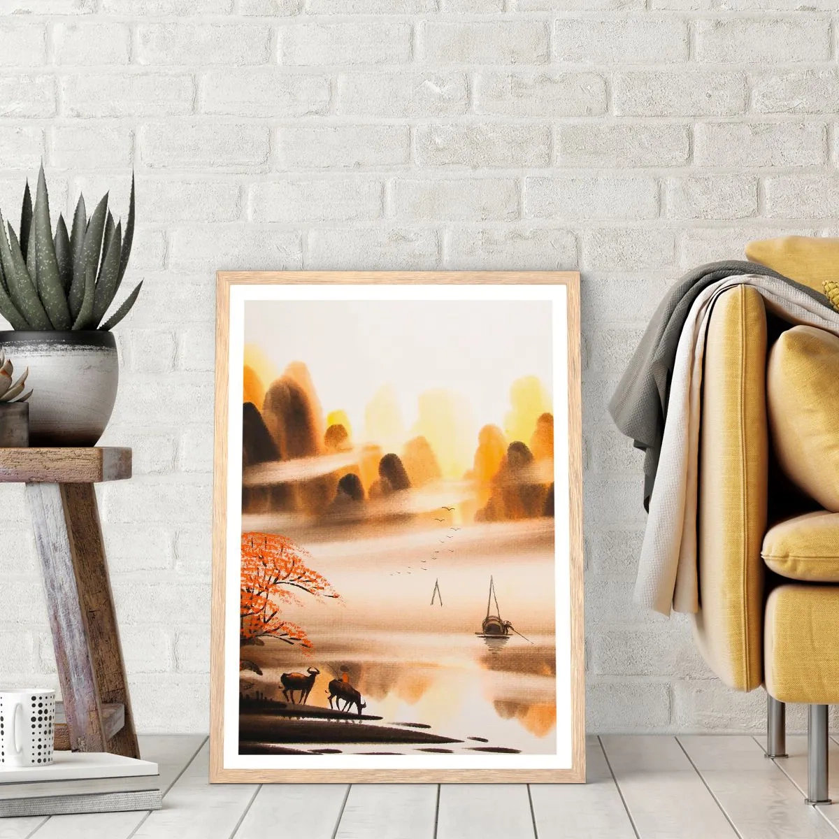 Plakat i ramme af lyst egetræ - Længere væk end det fjerne Østen - 61x91 cm