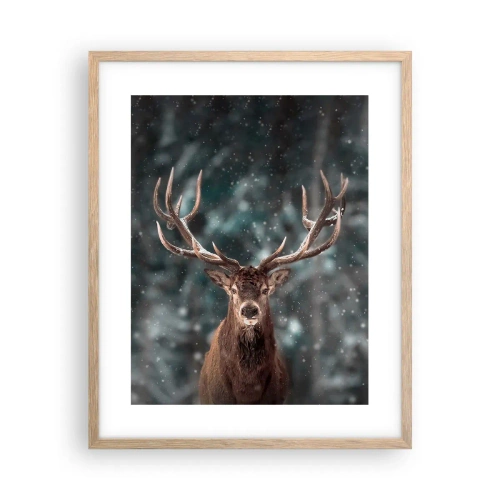Plakat i ramme af lyst egetræ - Skovens konge kronet - 40x50 cm