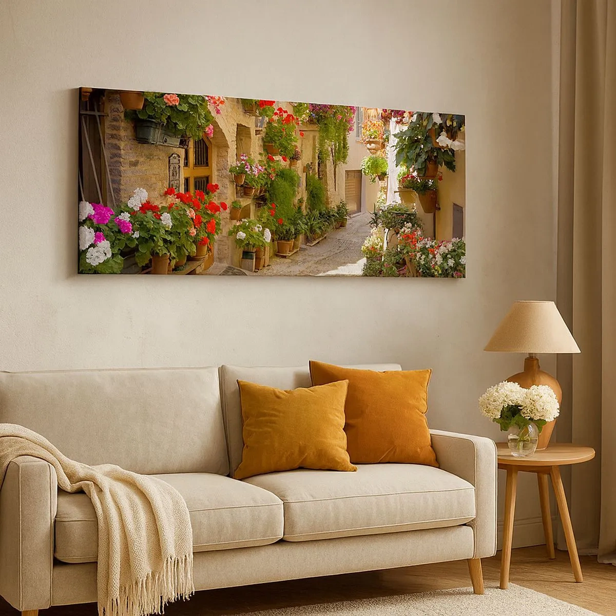 Lærredstryk - Billede på lærred - I en strøm af blomster - 100x40 cm