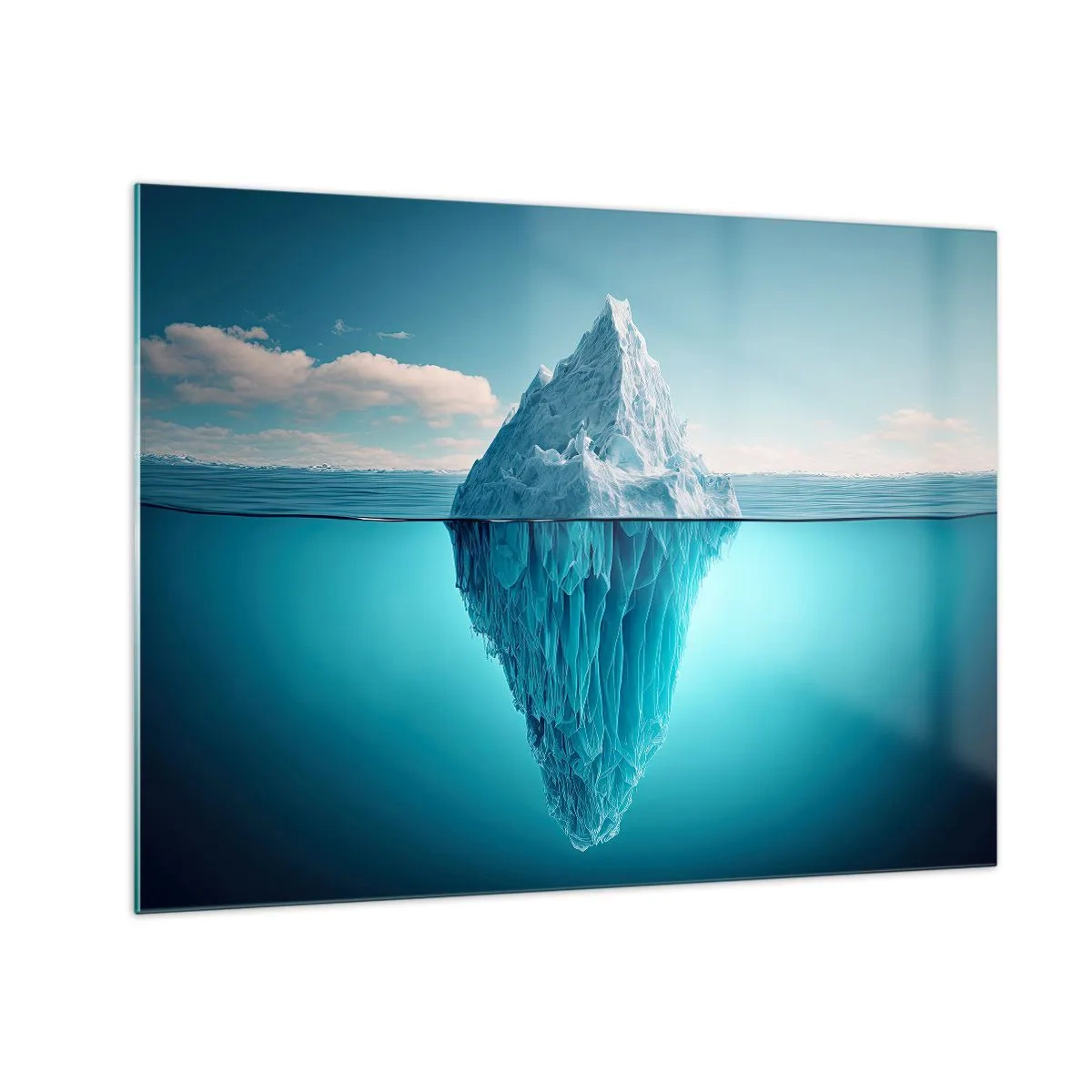 Billede på glas - Et isbjerg flyder i havet, hvor en del af det er synlig under vandet. - 70x50cm - Dronning af is - Moderne vægdekoration til stue og soveværelse ARTTOR