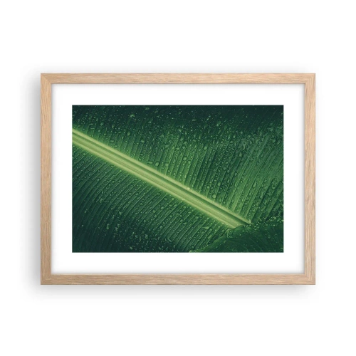 Plakat i ramme af lyst egetræ - Grøn struktur - 40x30 cm