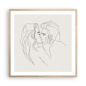 Plakat i ramme af lyst egetræ - Forviklet i følelser - 60x60 cm