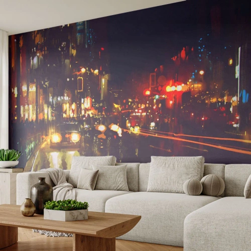 Fototapet på mål Premium Canvas - Sænket i nattens lys - By, Arkitektur, Natteliv