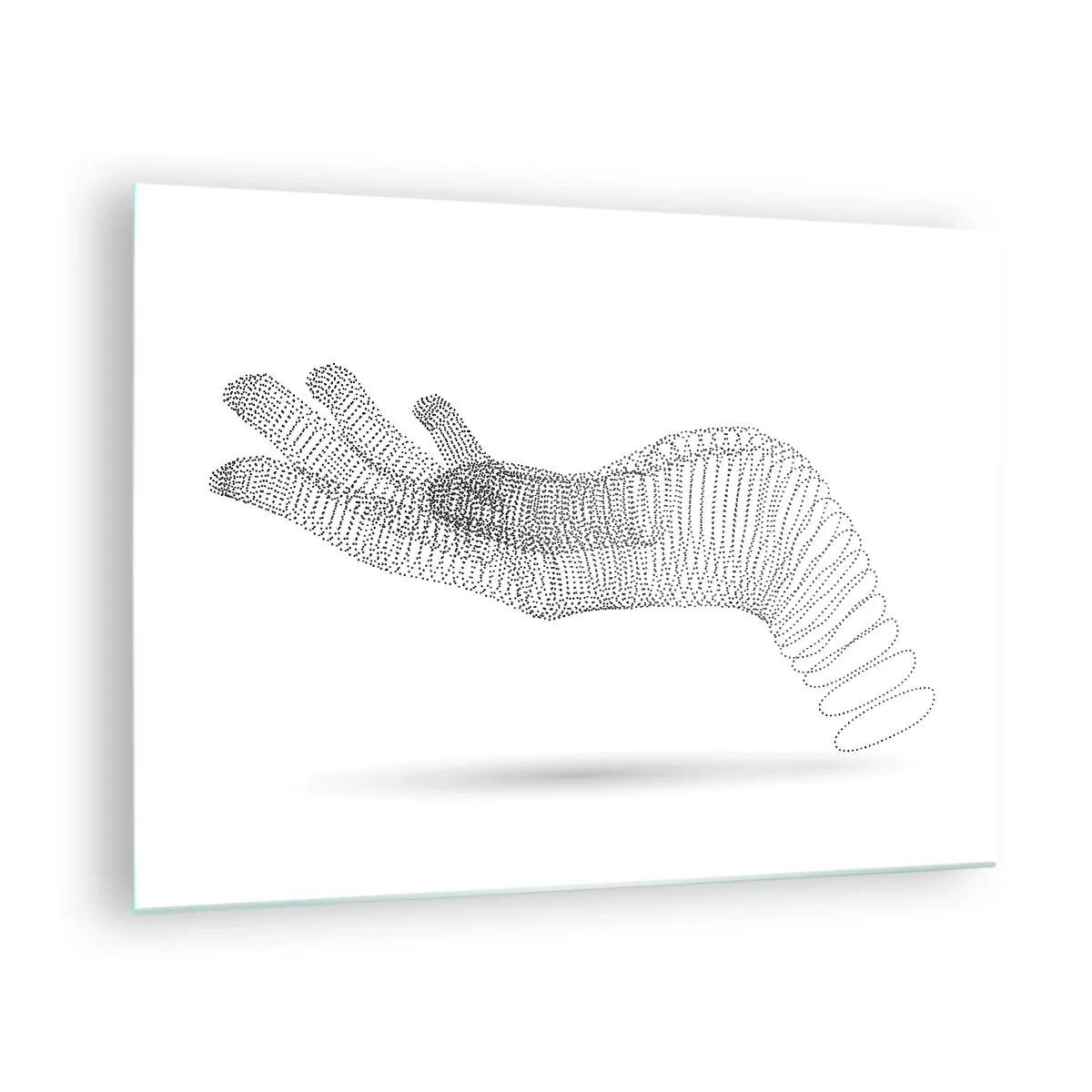 Billede på glas - Minimalistisk grafik af en håndlavet prikker - 70x50cm - Fjedrende hånd - Moderne vægdekoration til stue og soveværelse ARTTOR