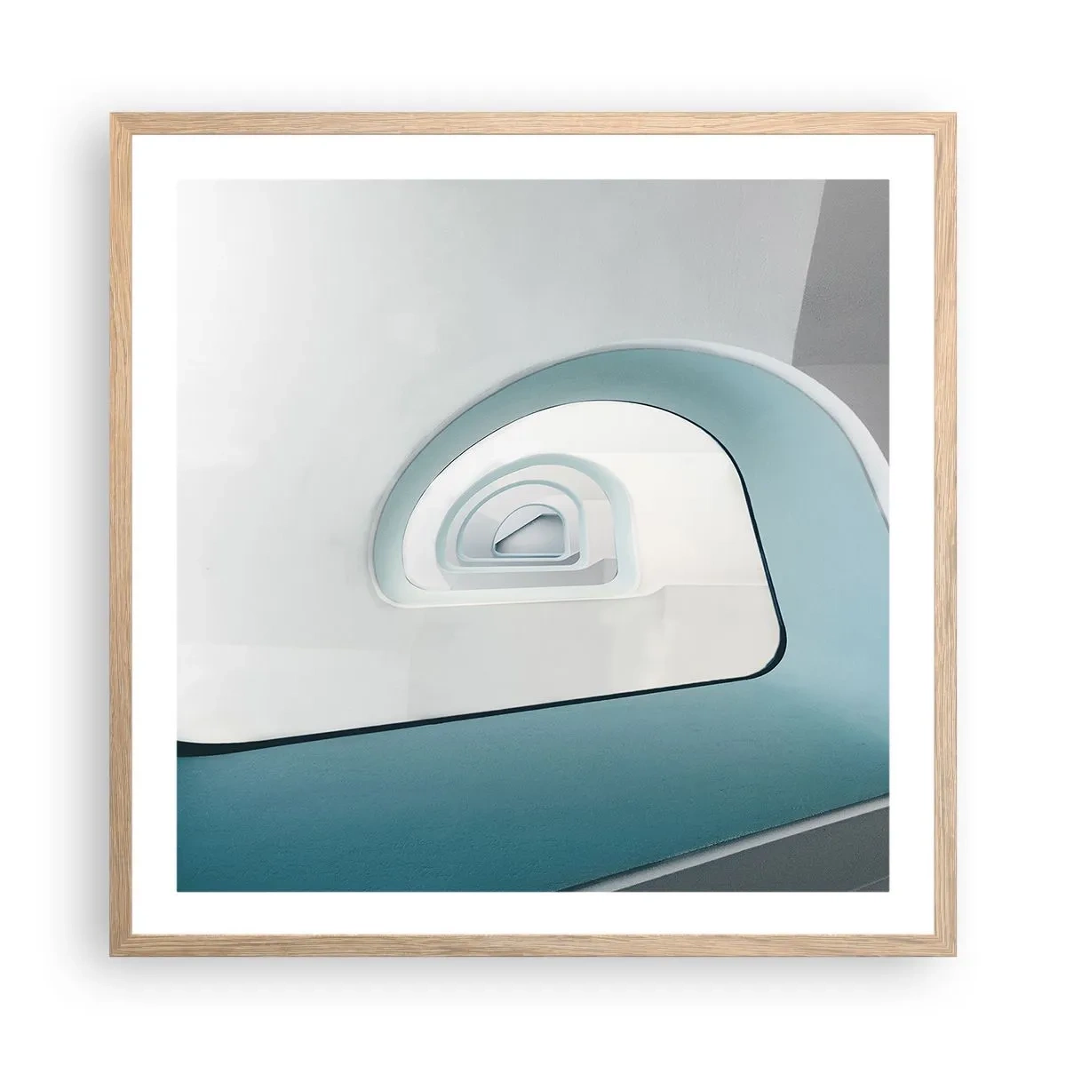 Plakat i ramme af lyst egetræ - Til bunden af det blå - 60x60 cm