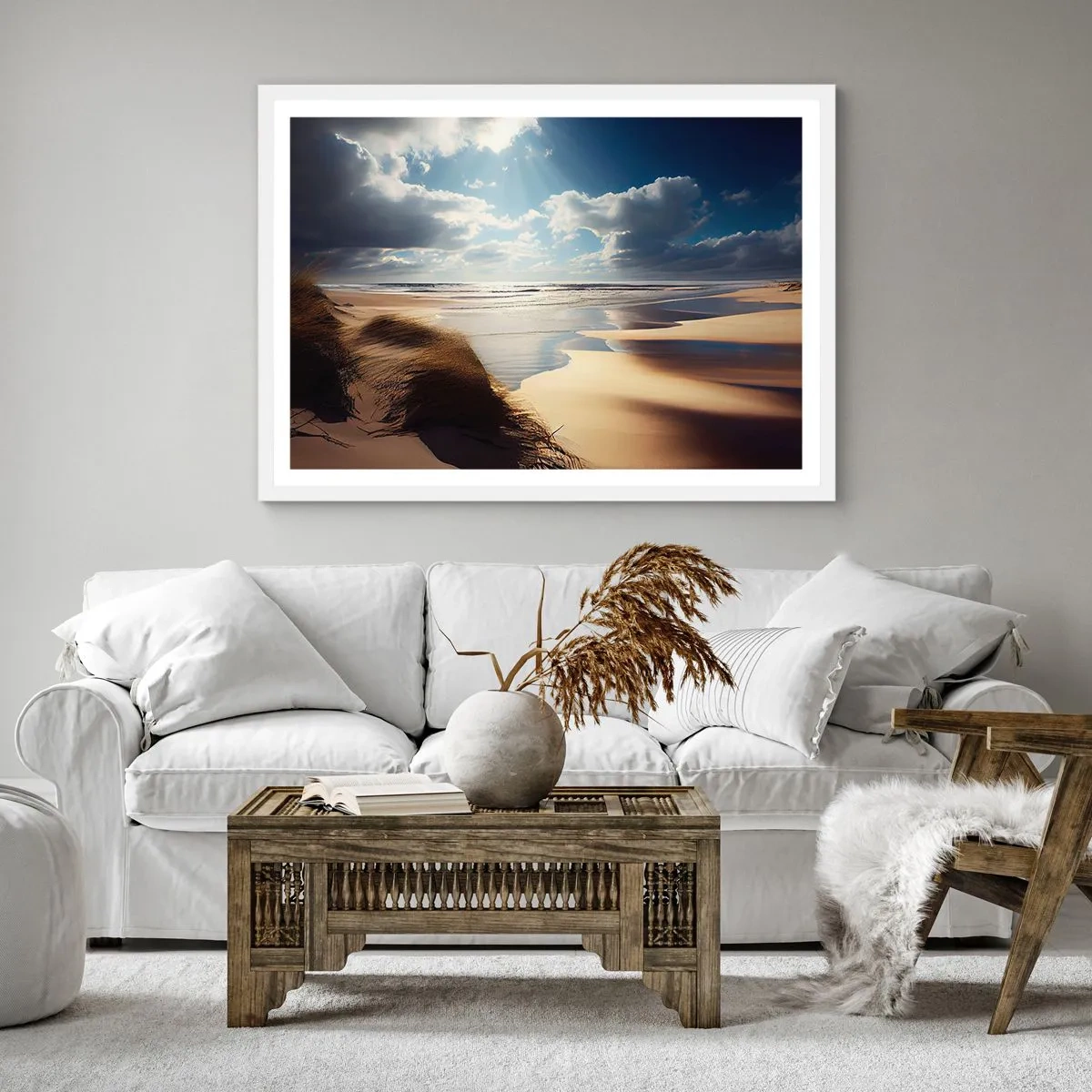 Plakat i hvid ramme - Strand, vild strand - 40x40 cm