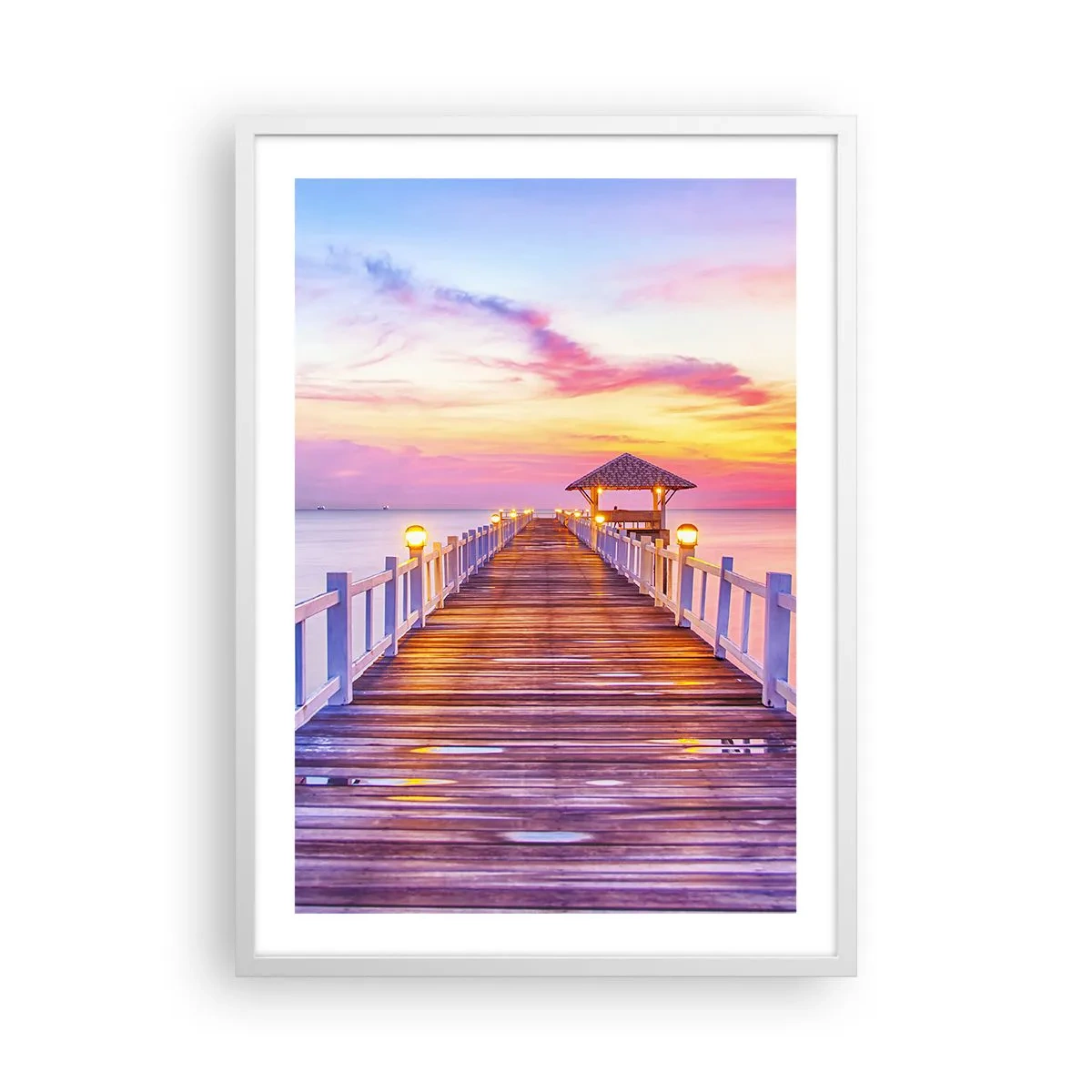 Plakat i hvid ramme - Lilagylden stilhed om aftenen - 50x70 cm