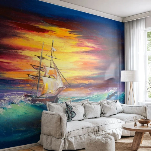 Fototapet Selvklæbende Deluxe Sticker - At trodse bølgerne - Sejlskib, Hav, Storm - 100x70 cm