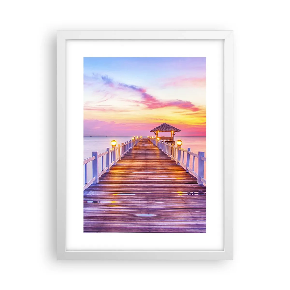 Plakat i hvid ramme - Lilagylden stilhed om aftenen - 30x40 cm