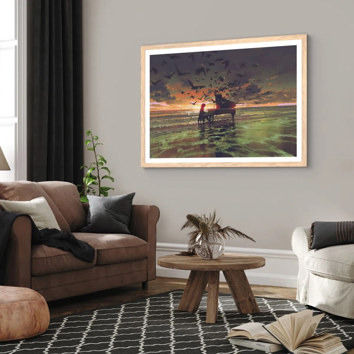 Plakat i ramme af lyst egetræ - Koncert for klaver og bølger - 50x40 cm