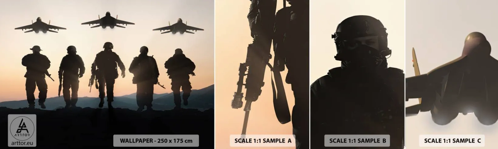 Prøve Fototapet Selvklæbende Deluxe Sticker - Velkommen til vores verden - Militær, hær, Soldater - 100x30 cm